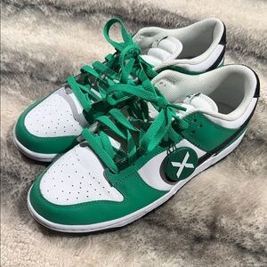 Nike Green and White Low-Top Sneakers with Black Soles